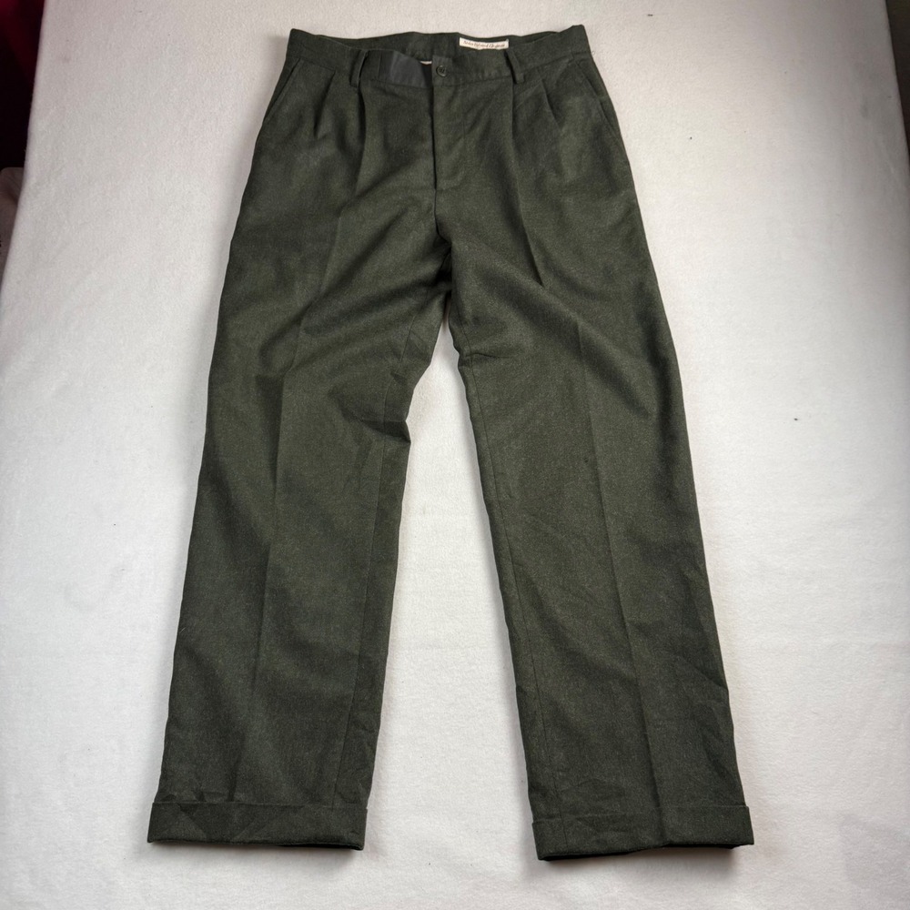 Sisley Relaxed Elegance Mens 30 Olive Green 100% Virgin Wool Pleated Pants Italy